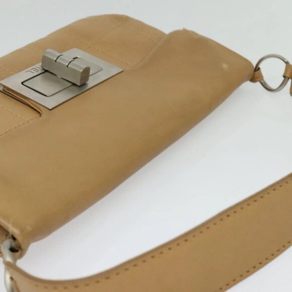 CHANEL Choco Bar Shoulder Bag Lamb Skin Beige Silver CC Auth PP570 - Picture 7 of 15